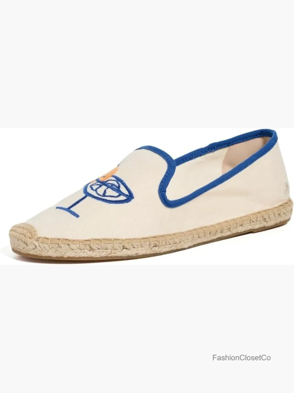 Embroidered Smoking Espadrilles - Cotton Canvas Round Toe Slip-Ons